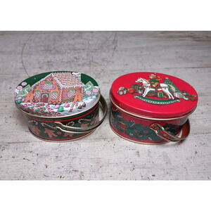 2 Vintage Keller-Charles Philadelphia Christmas Tins Gingerbread Rocking Horse